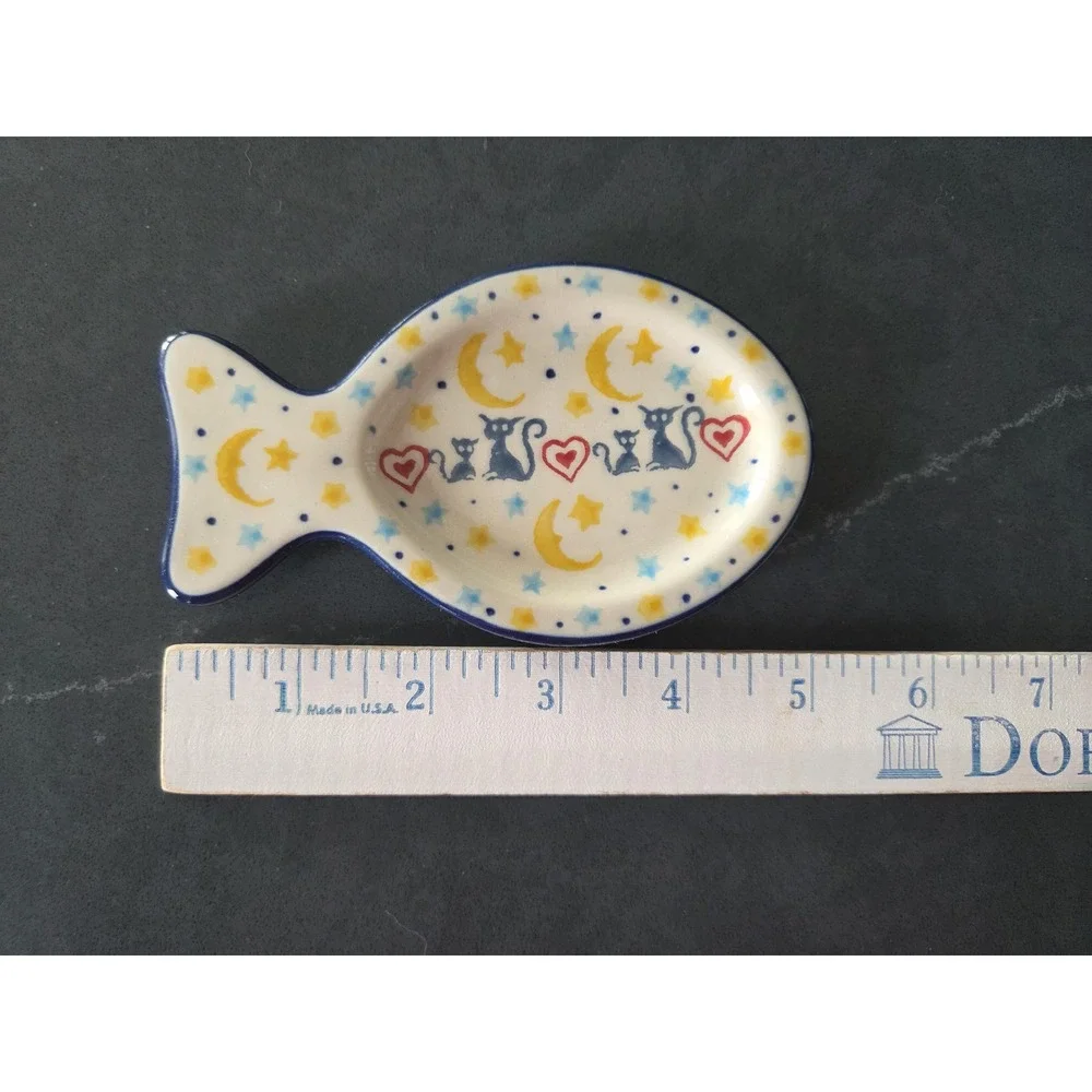 Polish Pottery Tea Bag Plates, Kittens of the Heart, Pair - RARE